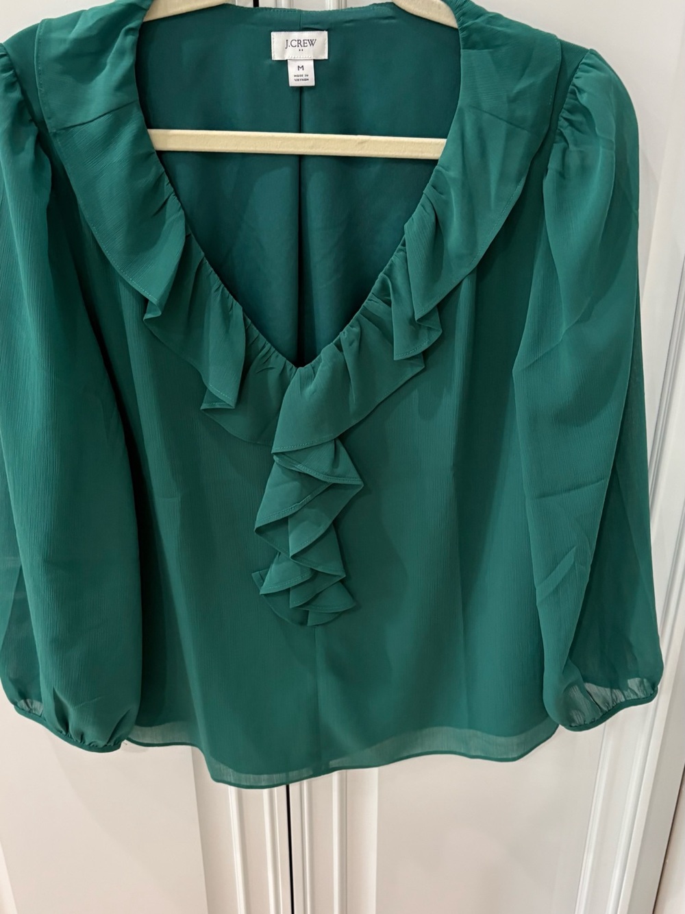 J. Crew Factory Emerald Ruffle V-Neck Blouse